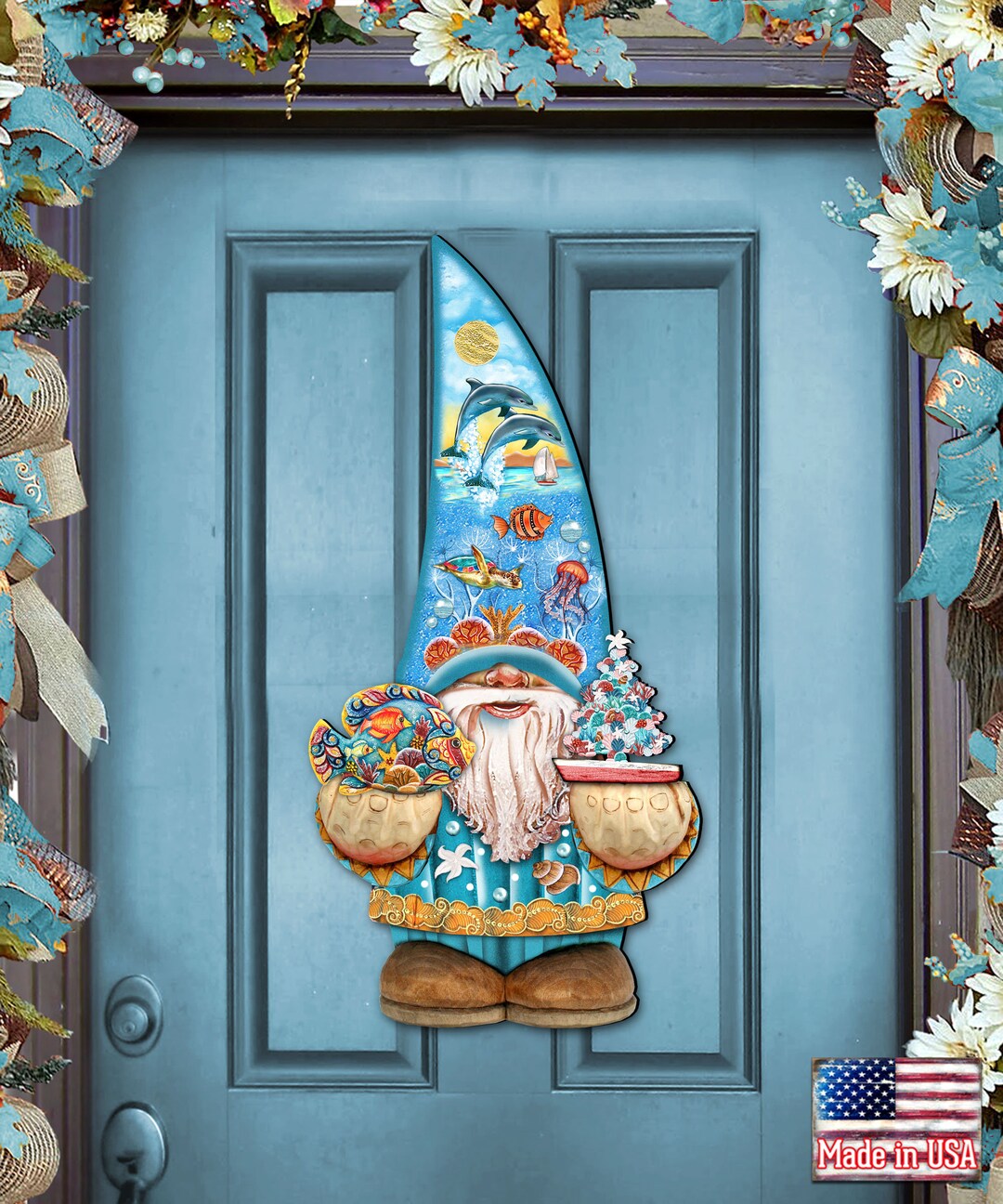 Holiday Wood Decor Coastal Gnome Door Hanger Beach House Wall Plaque by ...