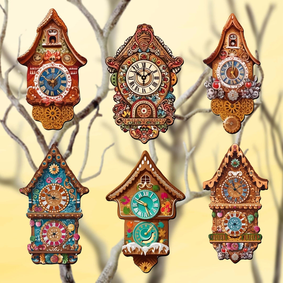 Cheer Wall Clock Miniature Clip-on Ornaments Gift Set of 6 - Holiday ...