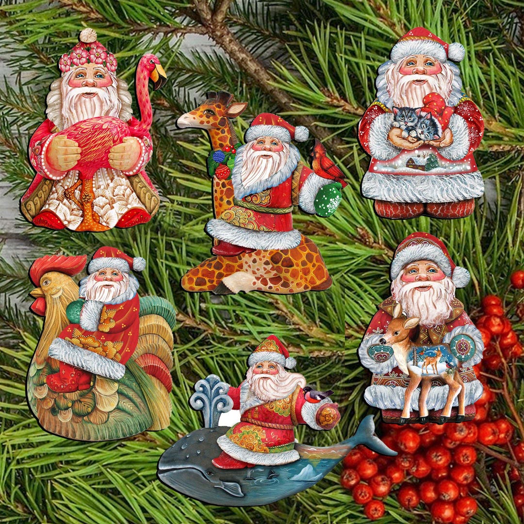 Santa Clip-on Ornaments Gift Set of 6 Decorative - Christmas Decor ...