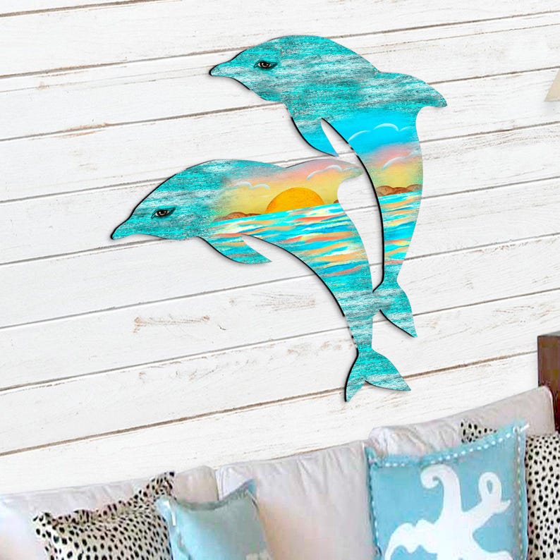 Dolphin Sunrise Door Hanger - Beach House Decor - Nautical Rustic ...
