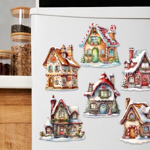 Christmas Magnets - Gift Set of 6 Holiday Houses - Festive Home Decor ...
