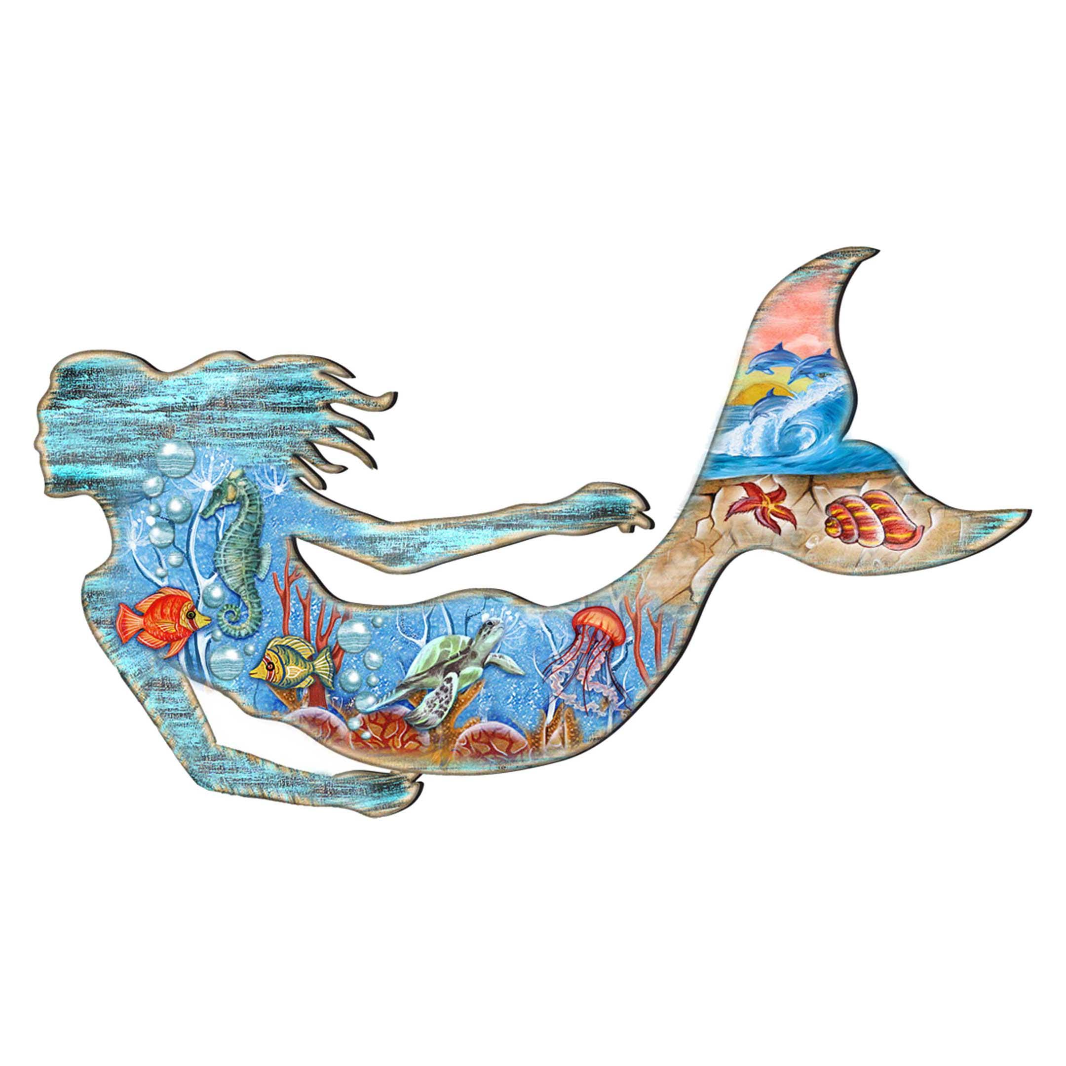 Rustic Coastal Mermaid Art - Coastal OUTDOOR Decor - Handcrafted Wooden ...