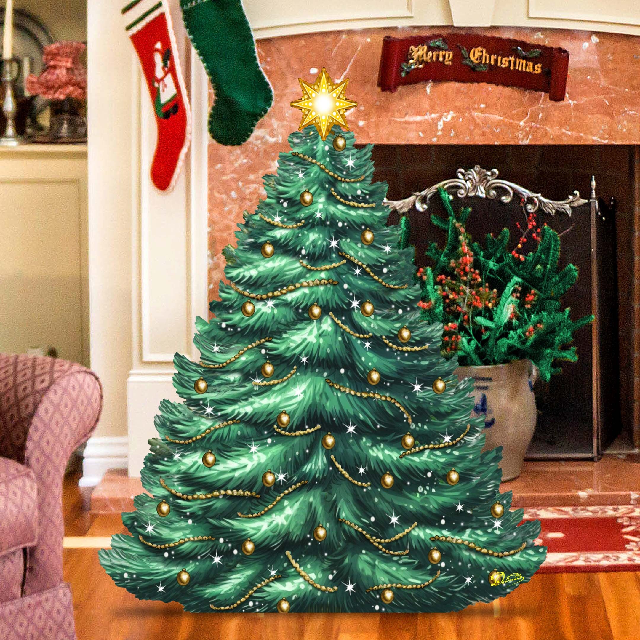 Green Christmas Tree for Indoor and Outdoor - Wooden Decorated