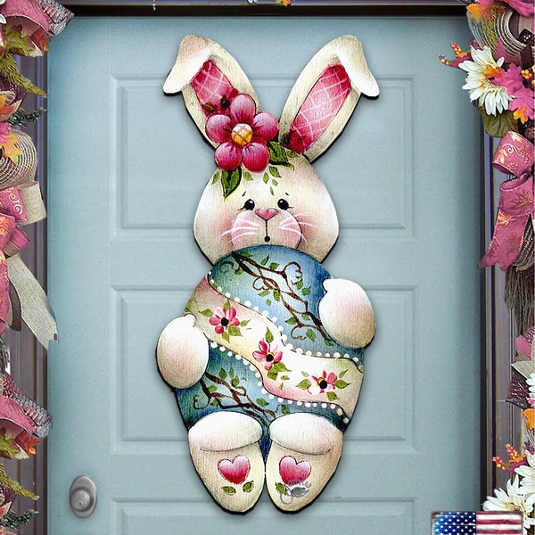Easter Decor - Spring wreath - Easter Bunny Hugs Wooden Door Hanger by Jamie Mill Price - Wall decor - Wall Hanging 8457602H