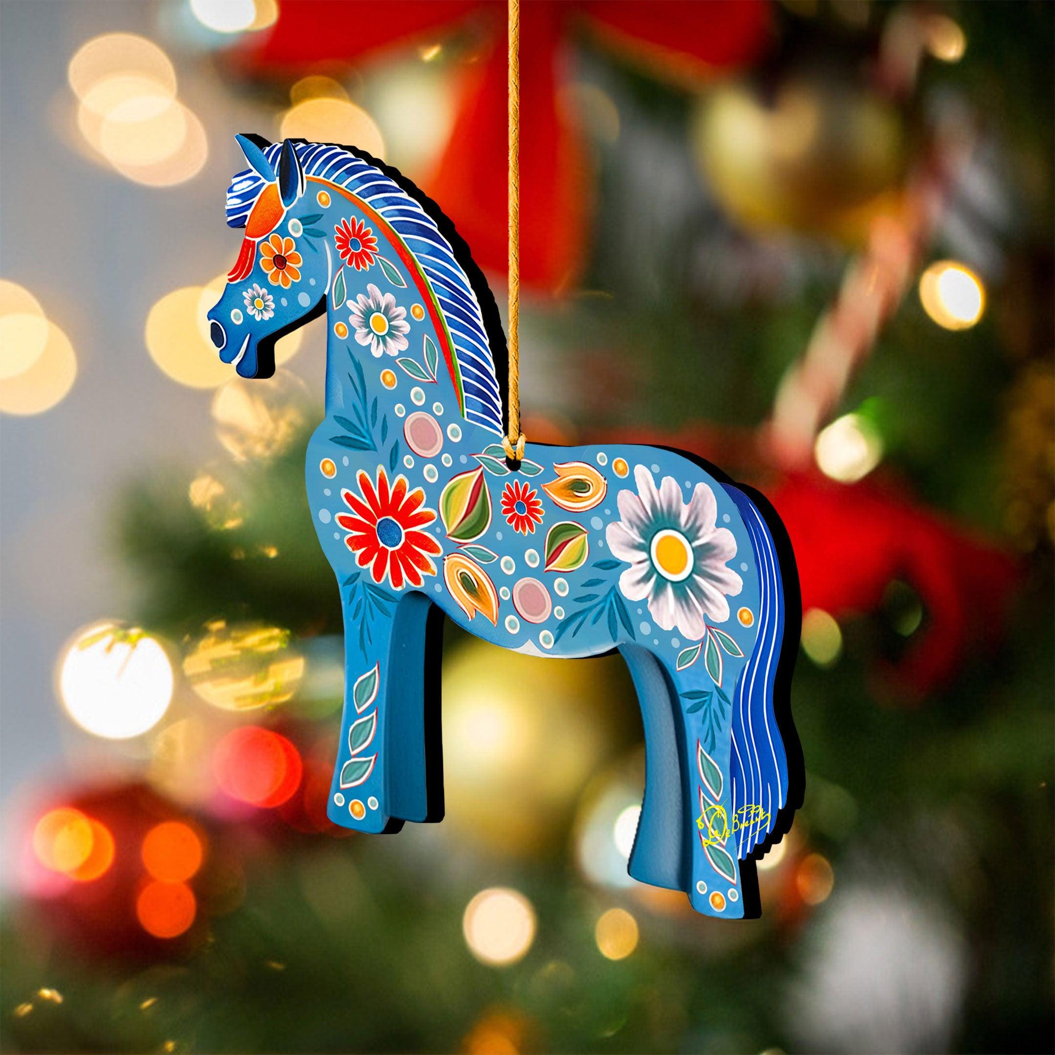 Danish Horse Ornament - Handcrafted Holiday Tree Wooden Decoration