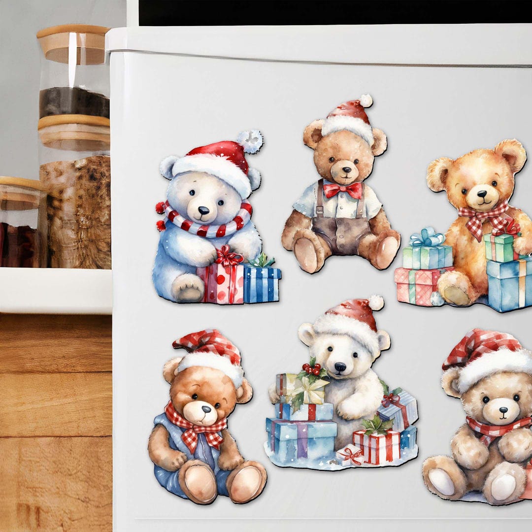 Gift Set of 6 Christmas Teddy Bear Magnets - Holiday Decor - 8090011G ...