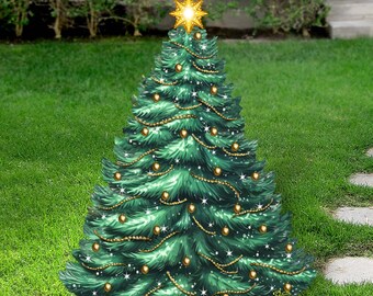 Green Christmas Tree for Indoor and Outdoor - Wooden Decorated