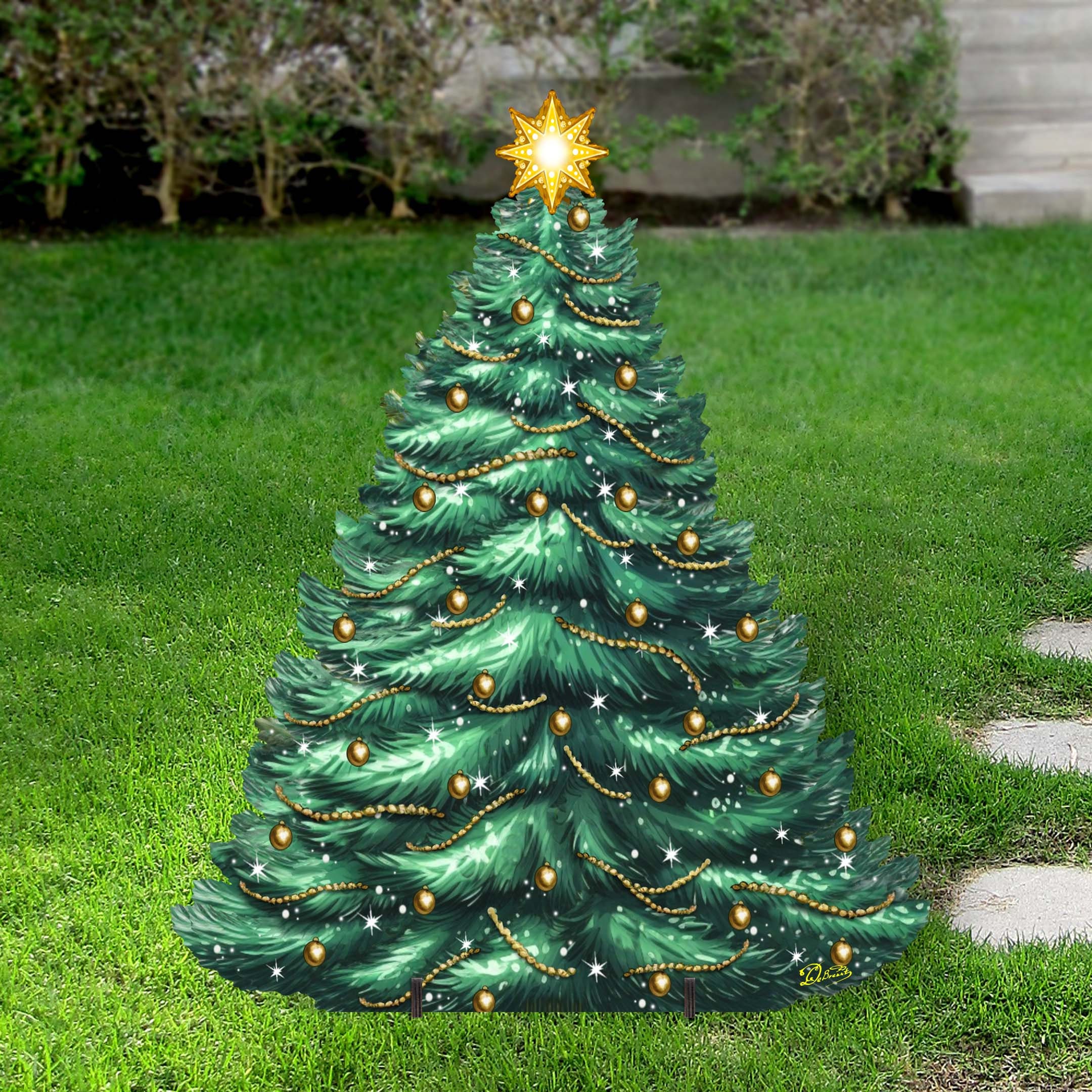Green Christmas Tree for Indoor and Outdoor - Wooden Decorated