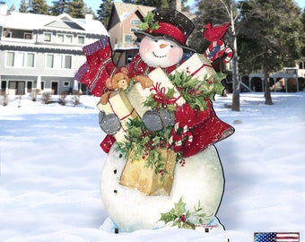 Outdoor Christmas Décor - Dark Night Presents Snowman Wall and Lawn Décor by Susan Winget 8471104F-SW