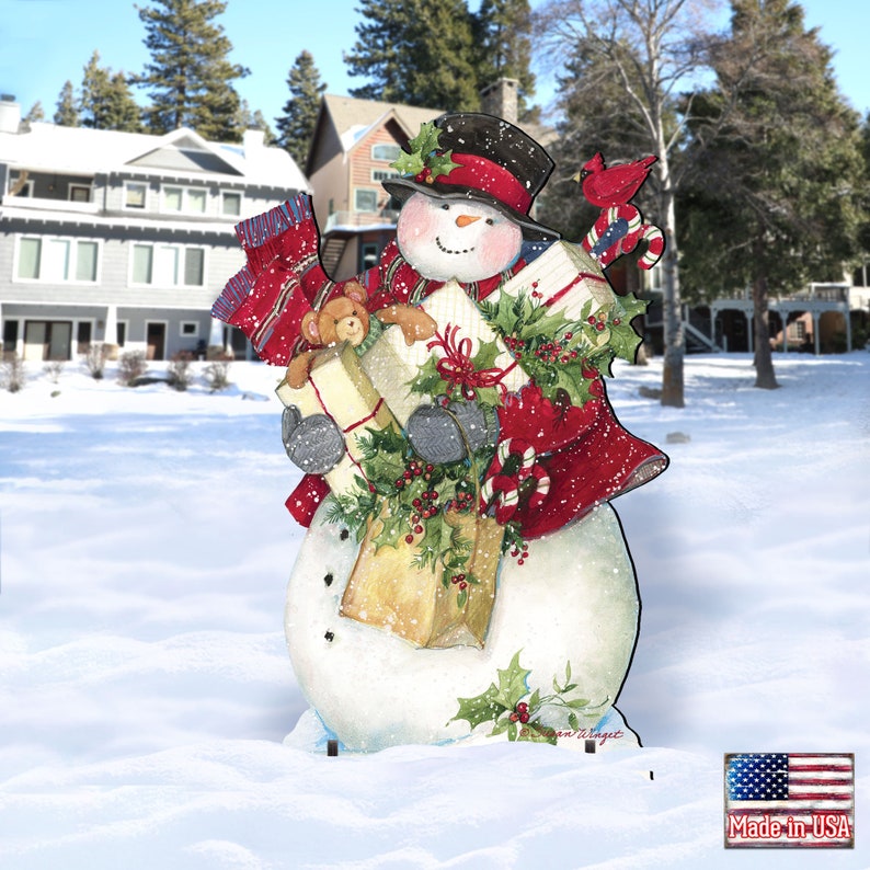 Outdoor Christmas Décor - Dark Night Presents Snowman Wall and Lawn Décor by Susan Winget 8471104F-SW 