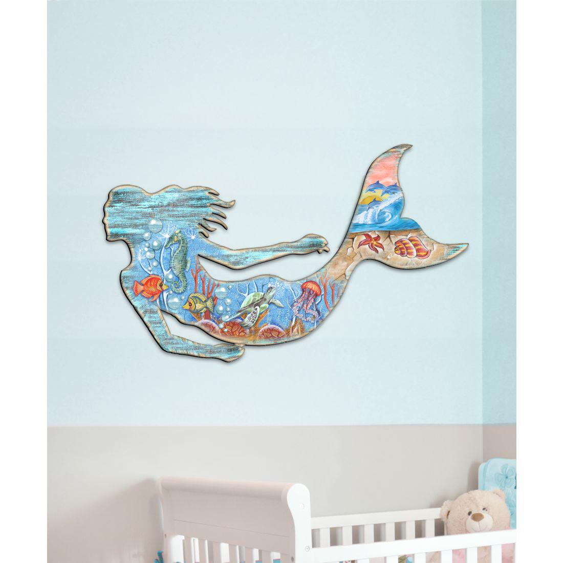 Rustic Coastal Mermaid Art - Coastal OUTDOOR Decor - Handcrafted Wooden ...