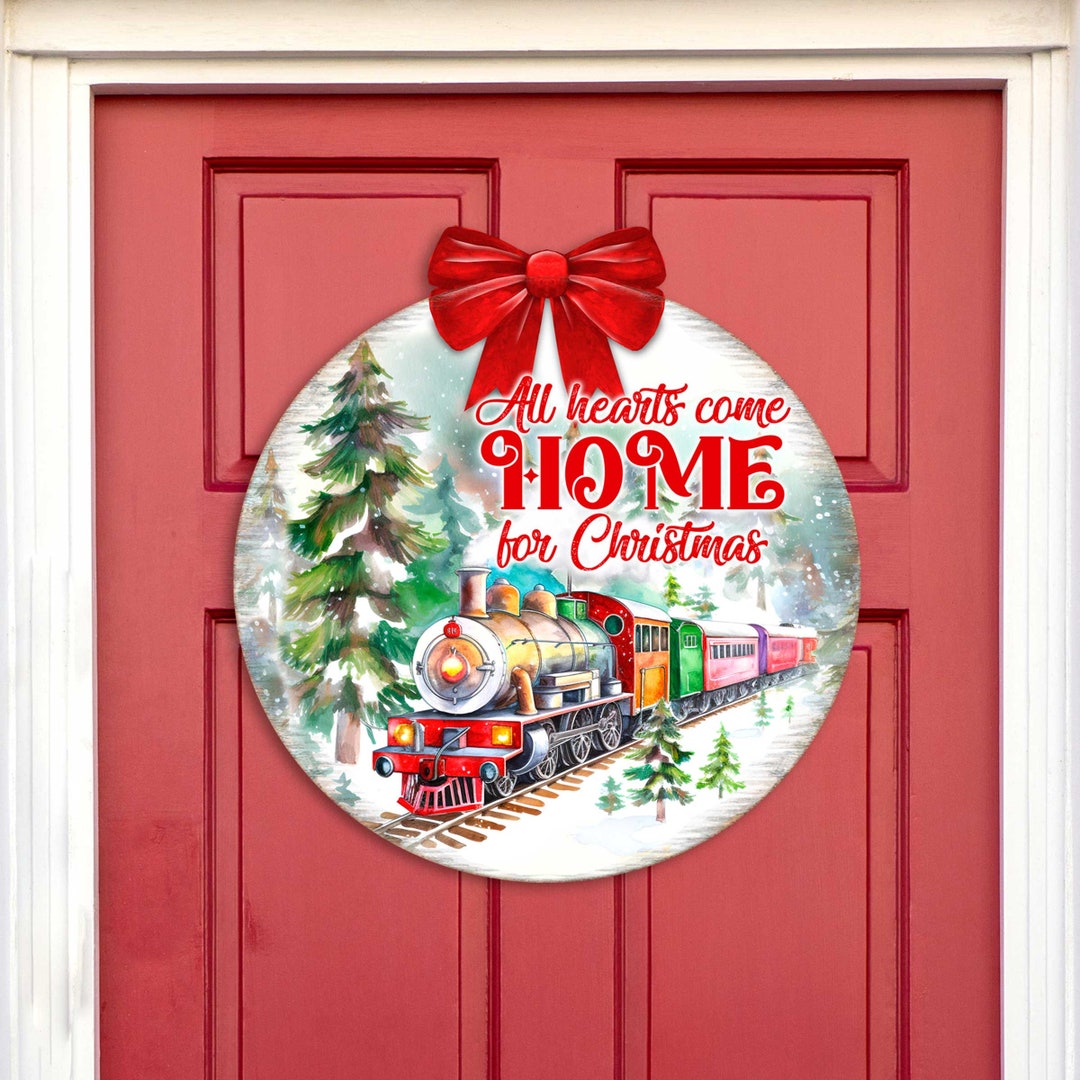 All Hearts Come Home for Christmas Sign Front Door Sign Main Entrance Banner