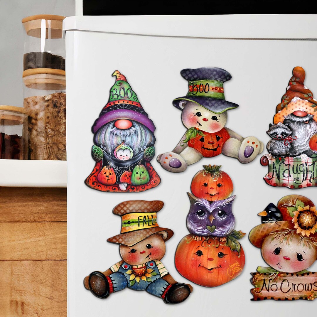 Hello Fall - Pumpkin Scarecrow Gnome Magnets Gift Set of 6 J Mills ...