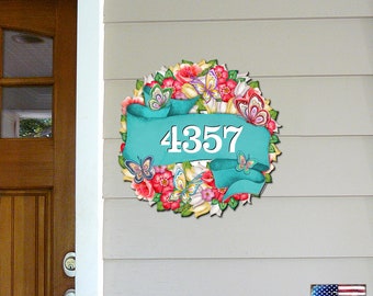 House Numbers | Floral Wreath House Number Plaque | Door Numbers Sign | Custom Home Address Sign MA81853033