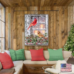 Winter Cardinals Art on Wood Collectible Nature Wall Decor Replica from original Paintings by Donna Gelsinger 95667B-DG image 3