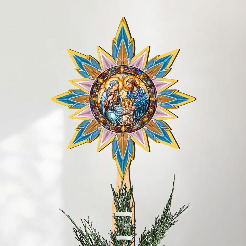 Peaceful Nativity Star Tree Topper Handcrafted Wooden Christmas — free download