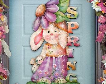 Spring Decorations | Easter Bunny Spring Decor | Wooden Door Hanger by Jamie Mills Price | Wall décor 8457604H