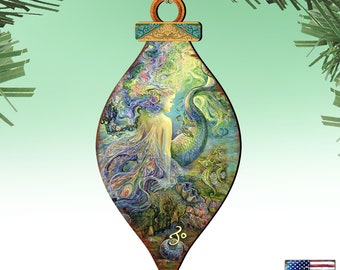 Coastal Christmas Ornaments | Mermaid Christmas Ornaments | Mer Fairy Wooden Ornament by Josephine Wall 845624JW