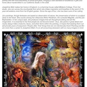 May include: A colorful painting by Josephine Wall, featuring a woman with long blonde hair and a whimsical, dreamlike style. The painting is full of detail and includes hidden creatures, faces, and other items. The text "Designocracy USA" is visible in the upper left corner.