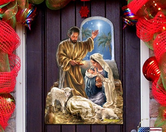 Holiday Wood Decor - Nativity Scene by Dona Gelsinger - Holy Family Wall Art and Door Hanger - Religious Gift - Christmas Decor 8461045H-DG