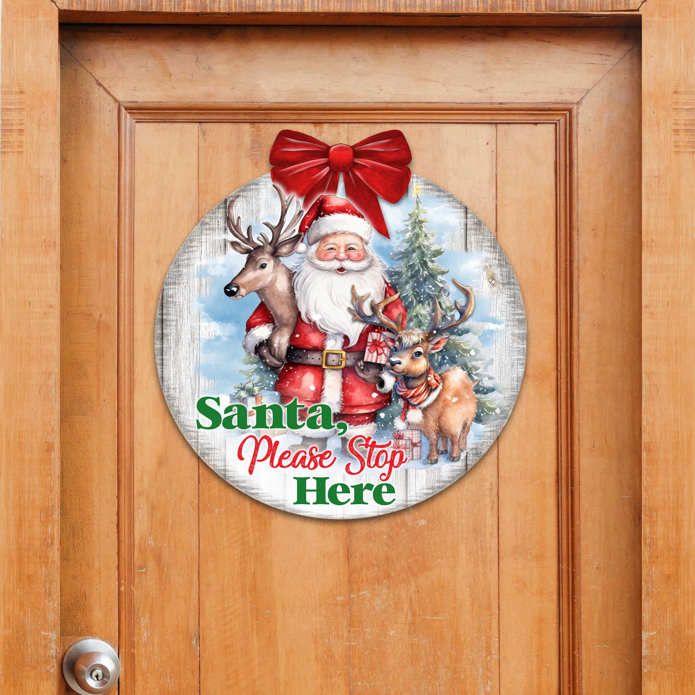 Santa Exit Sign Santa Stop Here Sign for Front Door - Christmas Wooden Porch Decor ...