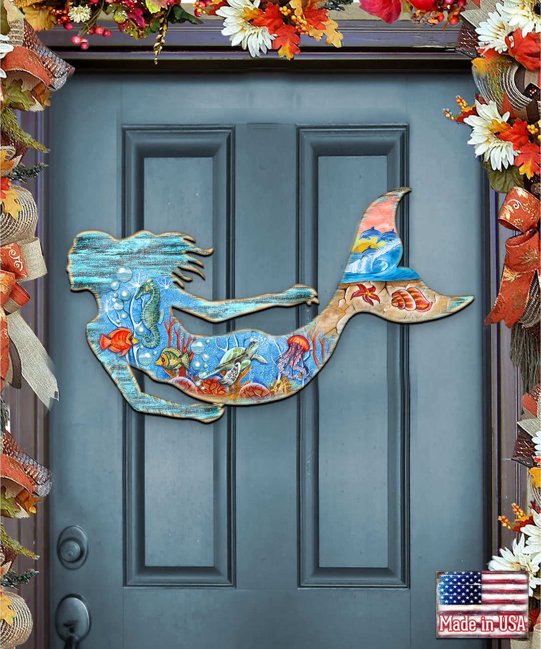 Rustic Coastal Wooden Mermaid Wall Hanging - Beach Home Decor ...