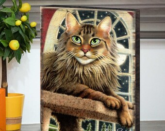 Silver'n Gold CAT Wall Art | Distressed Wall Art On Wood Block by Laura Seeley 8512114B