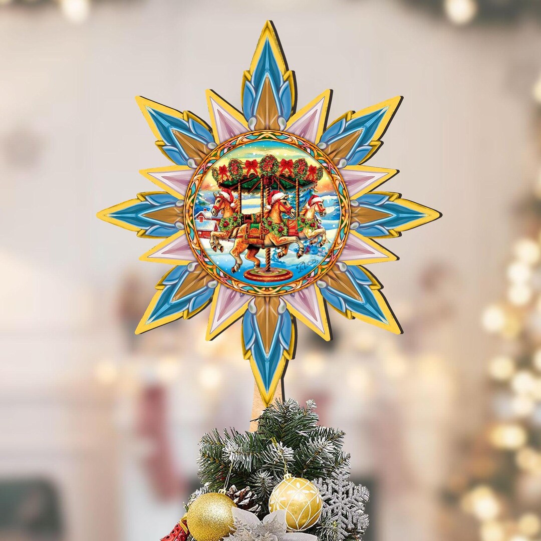 Christmas Carousel Star Tree Topper Handcrafted Wooden Christmas ...