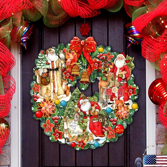 Christmas Wreath Outdoor - Christmas Decor - Santa Wooden Wreath