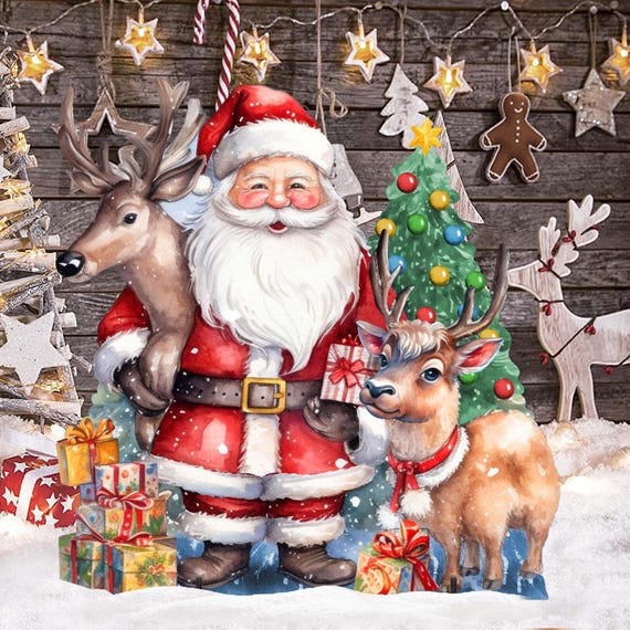 Père Noël En Bois, Décoration De Noël Pour Jardin Et Extérieur – Fait Main