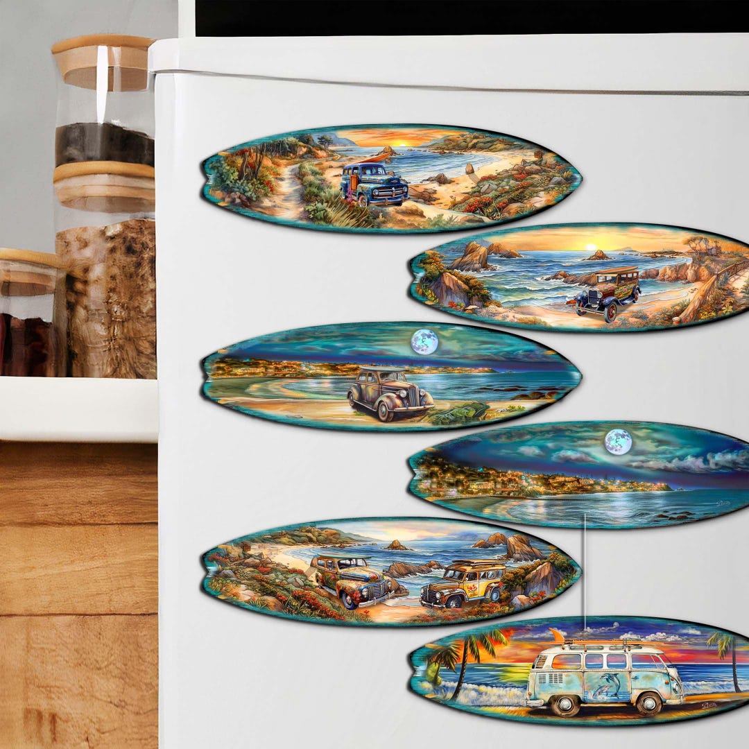 Gift Set of 6 Ocean View Surfboards Magnets for Coastal Decor ...