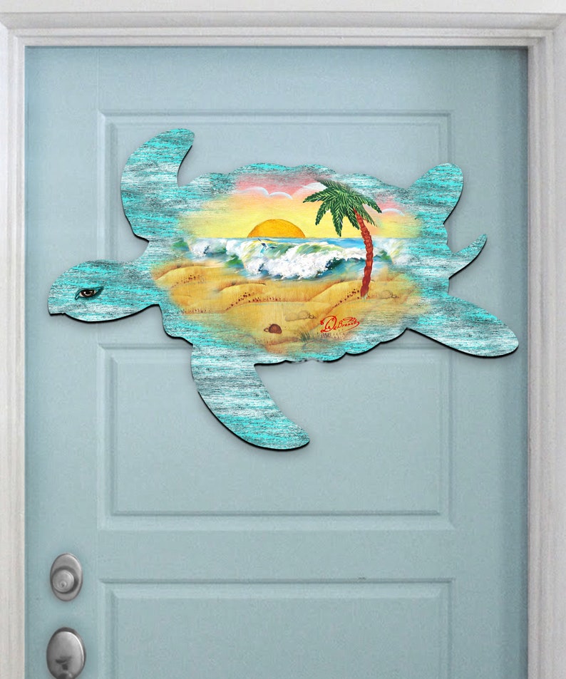 Ocean Wall Art Wood Sea Turtle Beach Sunrise Scenic Waves Etsy