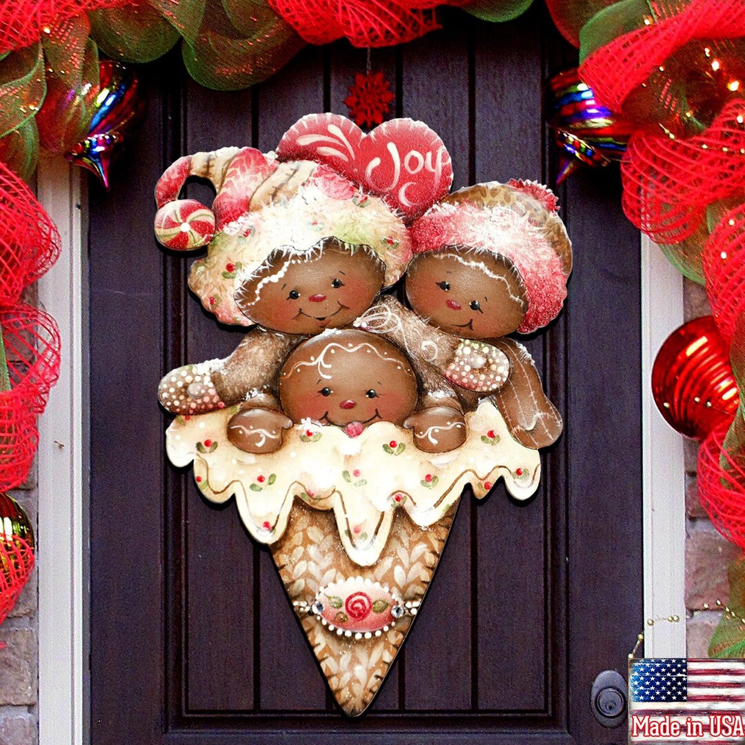 Gingerbread Wooden Door Hanger - Holiday Decoration for Christmas Jamie ...