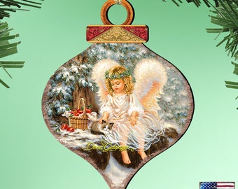 Christmas Angels and Cardinal Ornament Dona Gelsinger Art Wood Decor 8031120-0718 Tree Decoration for the Holidays Handcrafted in the USA
