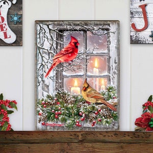 Winter Cardinals Art on Wood Collectible Nature Wall Decor Replica from original Paintings by Donna Gelsinger 95667B-DG image 4