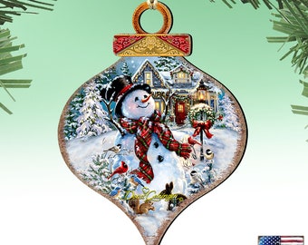 Christmas Wood Ornaments - Holiday Decor - Snowman Tree  Decorations - An Old Fashioned Christmas Ornament by Dona Gelsinger - 8031023-1563
