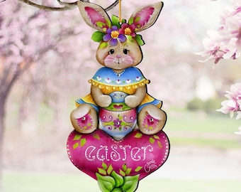 Easter Bunny Wooden Ornaments - Handcrafted Easter Decor - Bunny Art by Jamie Mills-Price - 8652826