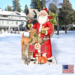 Outdoor Christmas Décor - JOY Woodland Frosty Santa Outdoor Wall and Lawn Décor by Susan Winget - Housewarming Gift - Yard Art - 8471105F-SW