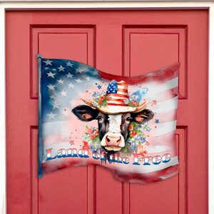 Patriotic Welcome Sign - Red White Wreath for Front Porch - Land of the Free Flag Design - 933110H