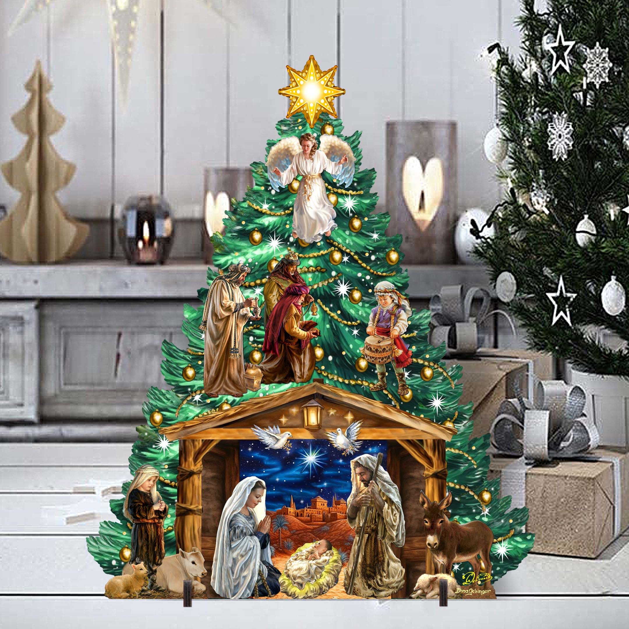 Nativity-themed Christmas Tree Set - Outdoor and Indoor Wooden Holiday ...