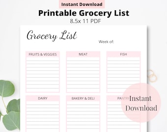 Grocery List|Grocery List Printable|Shopping List|Grocery List Template|Printable Grocery List|Monthly Grocery List|Master Grocery List