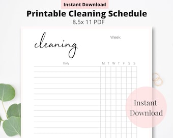 Printable Cleaning Schedule, Instant Download,  Cleaning Checklist, Cleaning List, Cleaning Planner, Minimalist Cleaning Checklist