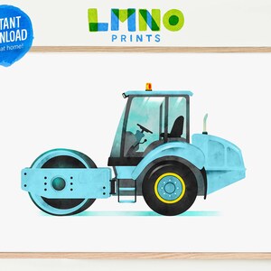 Light Blue Road Roller Printable Watercolor Wall Art, Construction Vehicle Decor for Boys Nursery, Playroom, or Bedroom- INSTANT DOWNLOAD