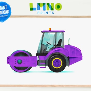 Purple Road Roller Printable Watercolor Wall Art, Construction Vehicle Decor for Boys Nursery, Playroom, or Bedroom- INSTANT DOWNLOAD