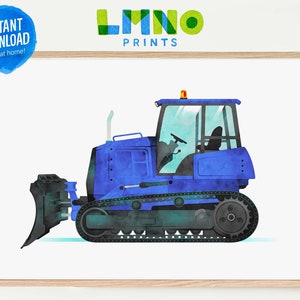 Dark Blue Bulldozer Printable Watercolor Art, Construction Vehicle Decor for Boys Nursery, Playroom, or Bedroom- INSTANT DOWNLOAD