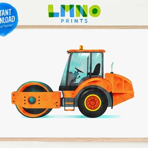 Orange Road Roller Printable Watercolor Wall Art, Construction Vehicle Decor for Boys Nursery, Playroom, or Bedroom- INSTANT DOWNLOAD