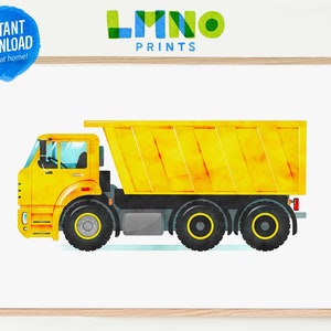 Yellow Dump Truck Printable Watercolor Art, Construction Vehicle Decor for Kids Nursery, Playroom, or Bedroom- INSTANT DOWNLOAD