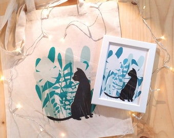 Cat in an Imaginary Garden - tote bag and prints