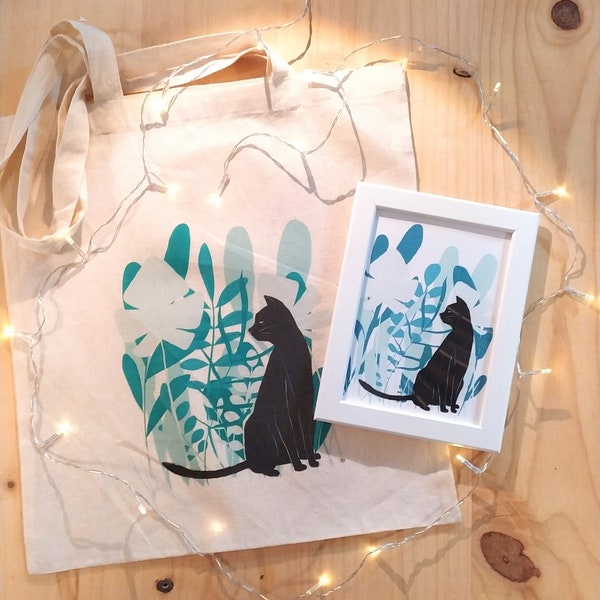 Cat in an Imaginary Garden - tote bag and prints