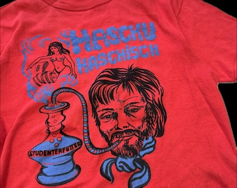 Camisa vintage HASCHU HASCHISCH dos anos 70, maconha, haxixe, cannabis, paródia divertida